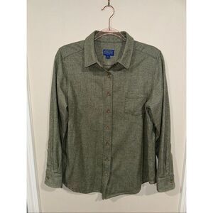 Women's Pendleton Trail Shirt Green Virgin Wool Button Shirt Petite Large Made i